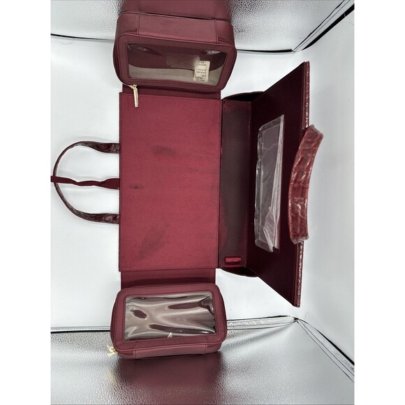 Vintage Estee Lauder Burgundy Hard Makeup Travel Case Toiletry Bag - Picture 5 of 9